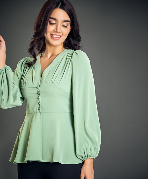 Vneck Front Slit Hem Blouse